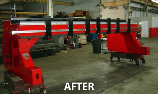 reman12 NOTE: The "after " picture was taken prior to the new component installation, i.e., the CNC controller, AC drive system, servo motors, gearboxes, motor mounts, oxyfuel torches, oxyfuel lifters, rail scrubbers, etc.